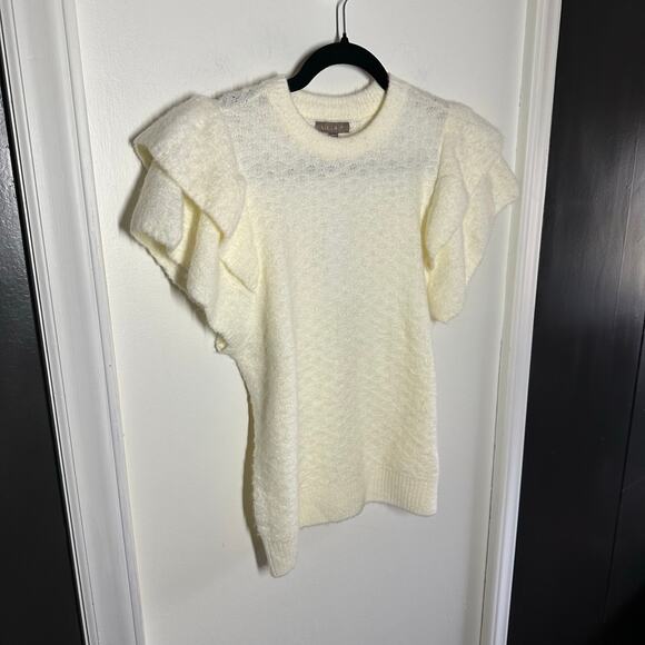 NEW Lilla P Women's White Soft Knit Short Sleeve Ruffle Sweater Talc Size Medium - Picture 6 of 13
